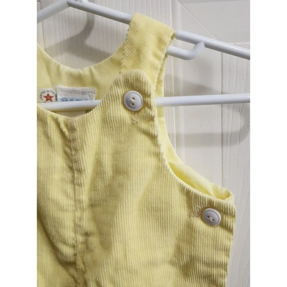 Vintage Betti Tirell Sleeveless Overalls Footie Pom Poms Yellow Corduroy Size 3M